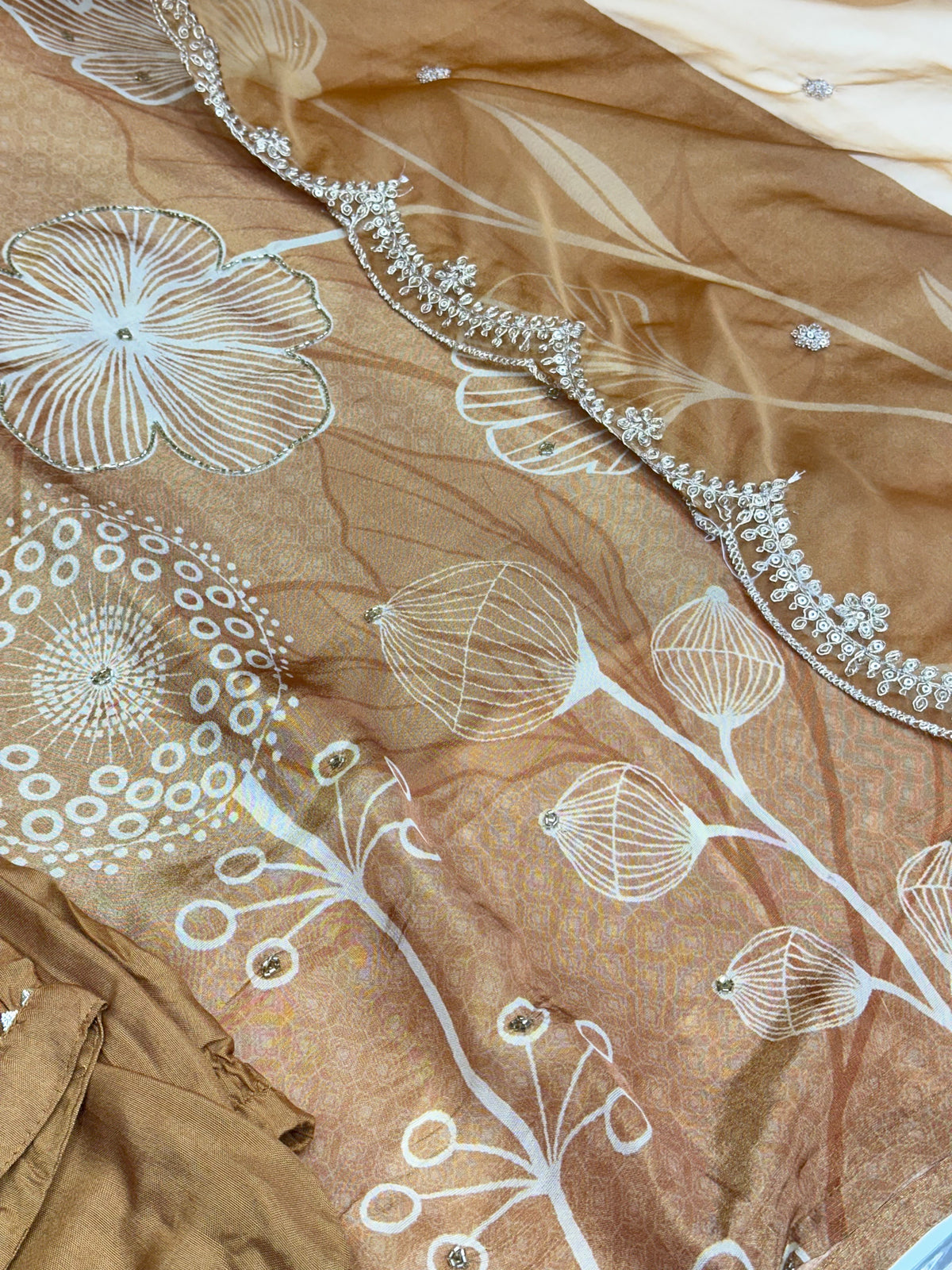 Festive Pure Chinon Suit with Organza Dupatta – Handcrafted Party Wear Kurta Set with Lining