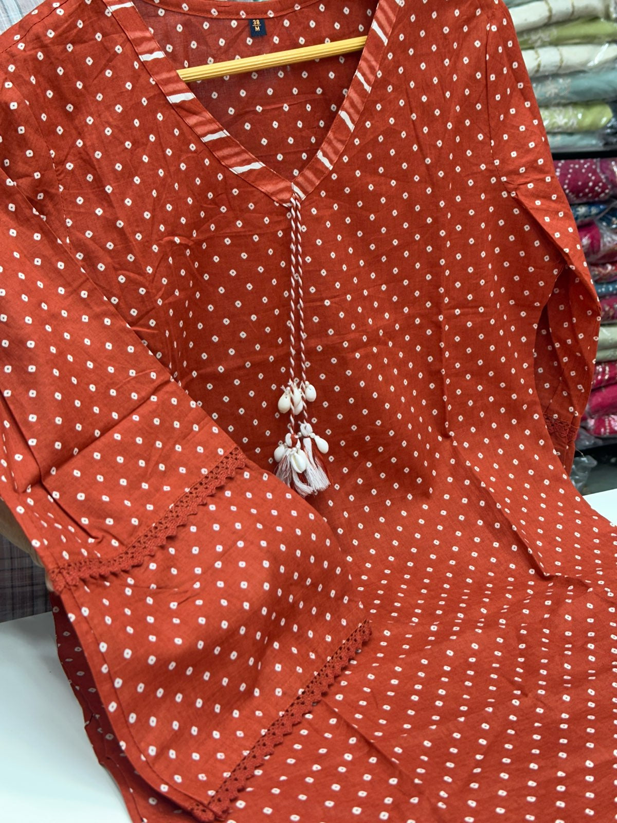 Pure Cotton Lehariya and bandhani 3 Piece Farshi Salwar Suit with Gota Patti Work