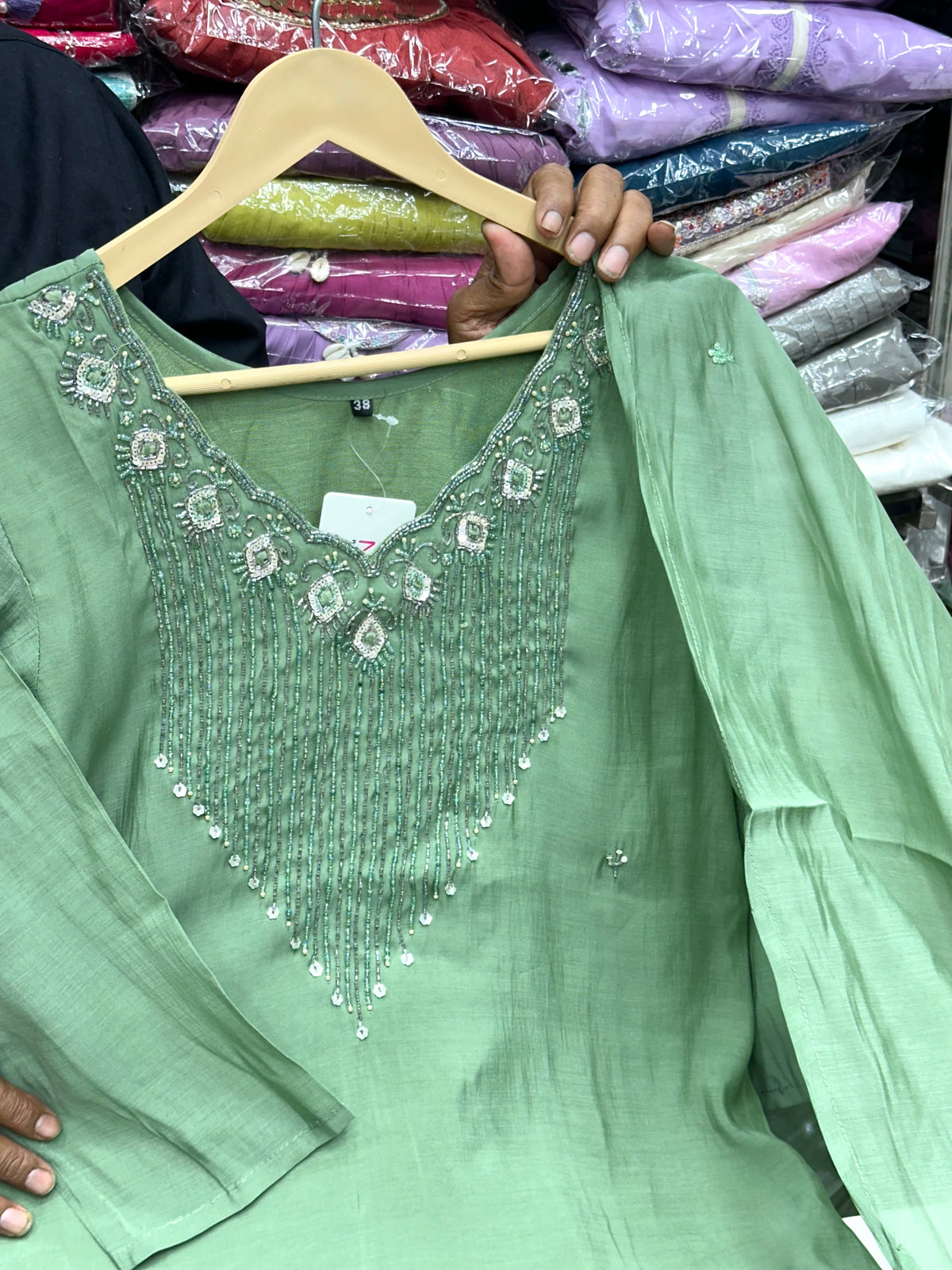 Pure Mul Chanderi Handwork Party Wear Kurta Set | Exquisite Kolkata Hand-Embroidered 3-Piece Festive Outfit