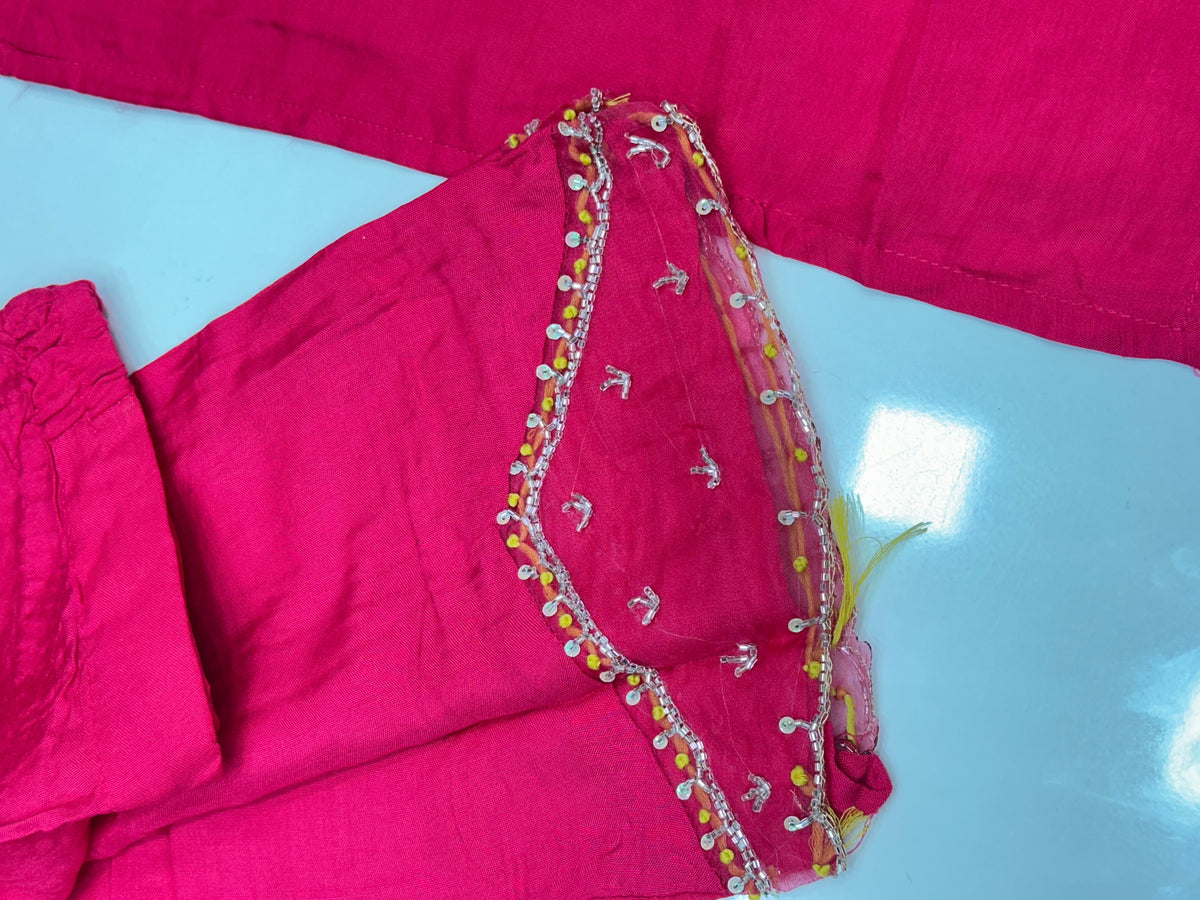 Hand Embroidered Pure Russian Silk 3-Piece Festive Kurta Set for Women