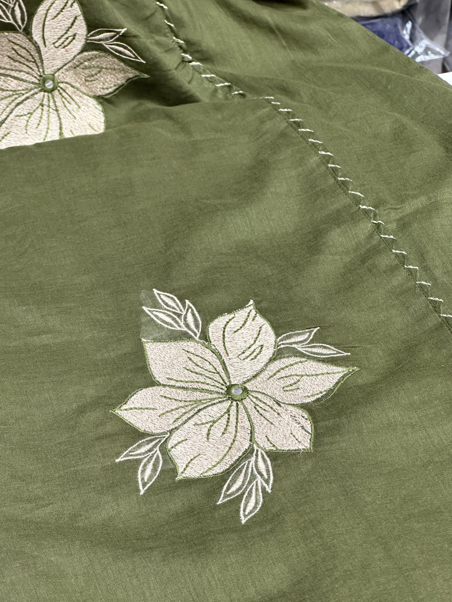 Pure cotton 3 piece kurta set with thread work detailing and hand painted dupatta
