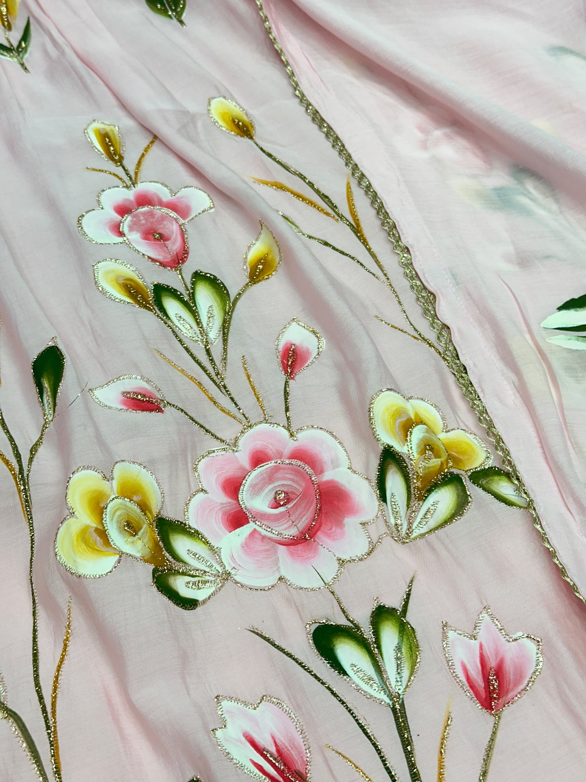 Hand-Painted Mul Chanderi A-Line Kurta Set with Mul Cotton Lining | Festive Party Wear