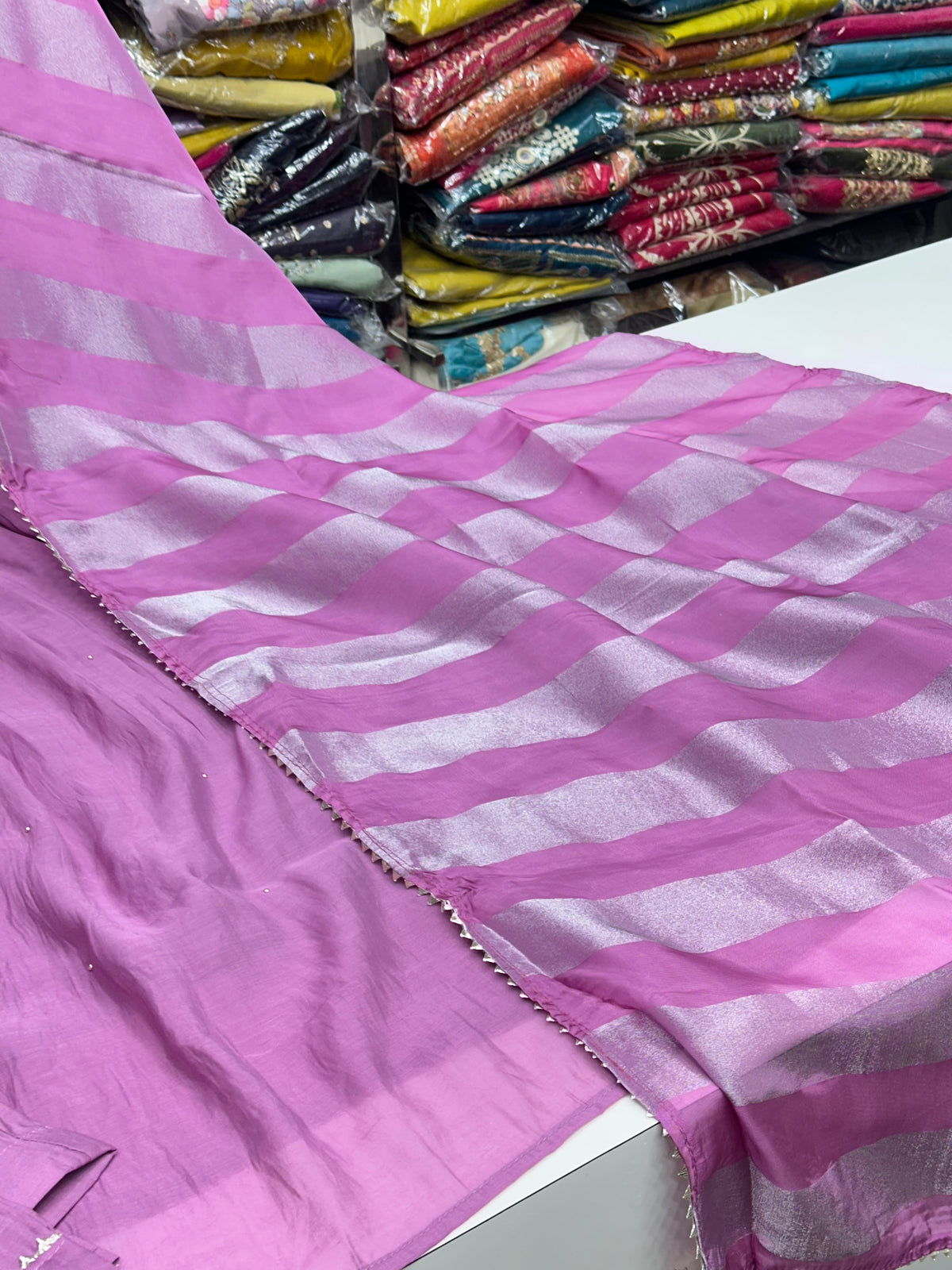 Handcrafted Mul Chanderi A-Line Kurta Set with Front Pleats, Pocket Handwork & Dupatta
