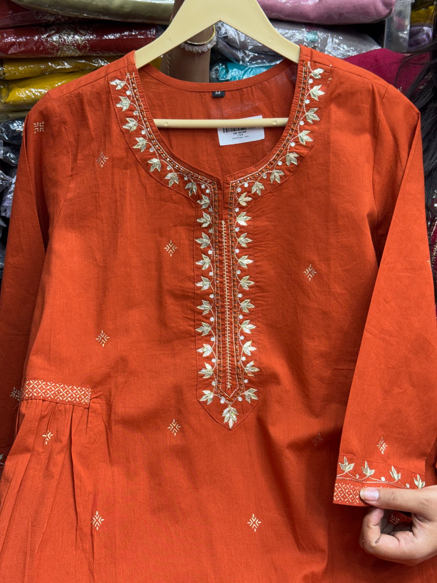 Festive Pure Cotton Gota Patti Kurta Set with Pants & Dupatta