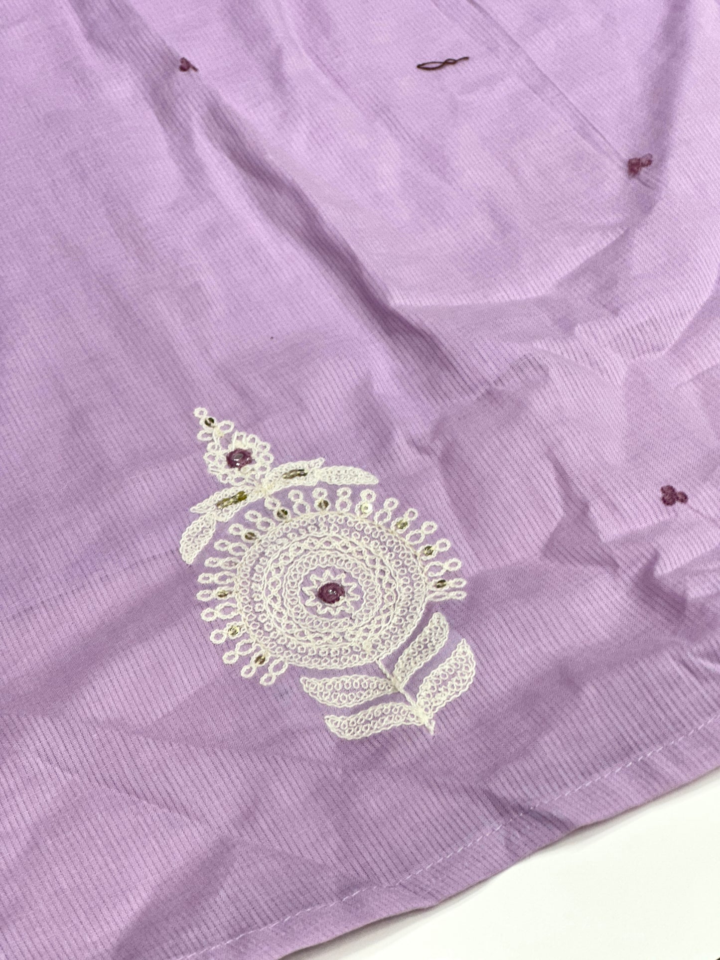 Lavender 3 piece kurta set in premium mul cotton fabric with thread work detailing
