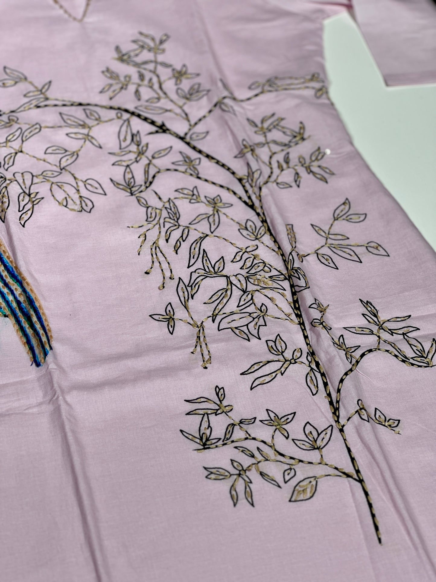 Pink Premium Kora Cotton Designer Neck Embroidered Straight Suit RR1370-PINK