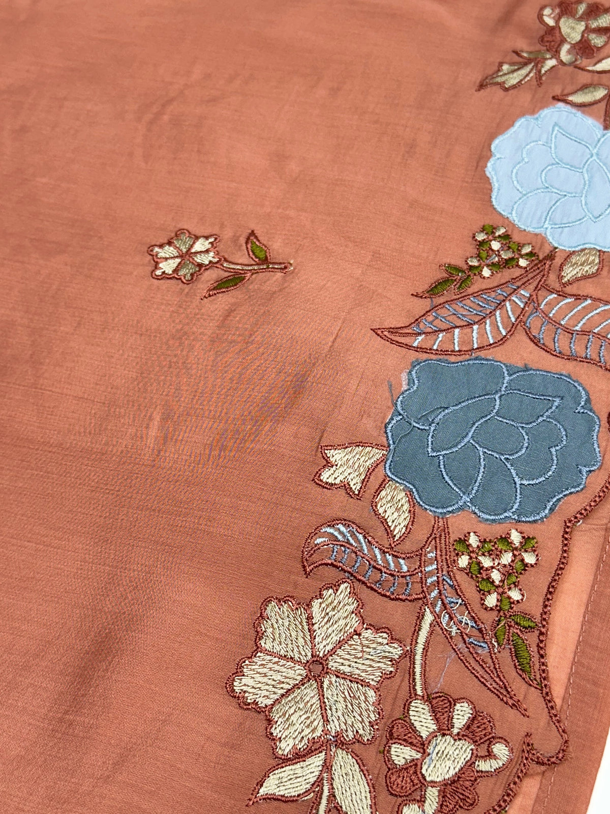 Straight Mulmul Cotton 3 Piece Kurti Set with Thread, Pearl & Appliqué Work – RR1651