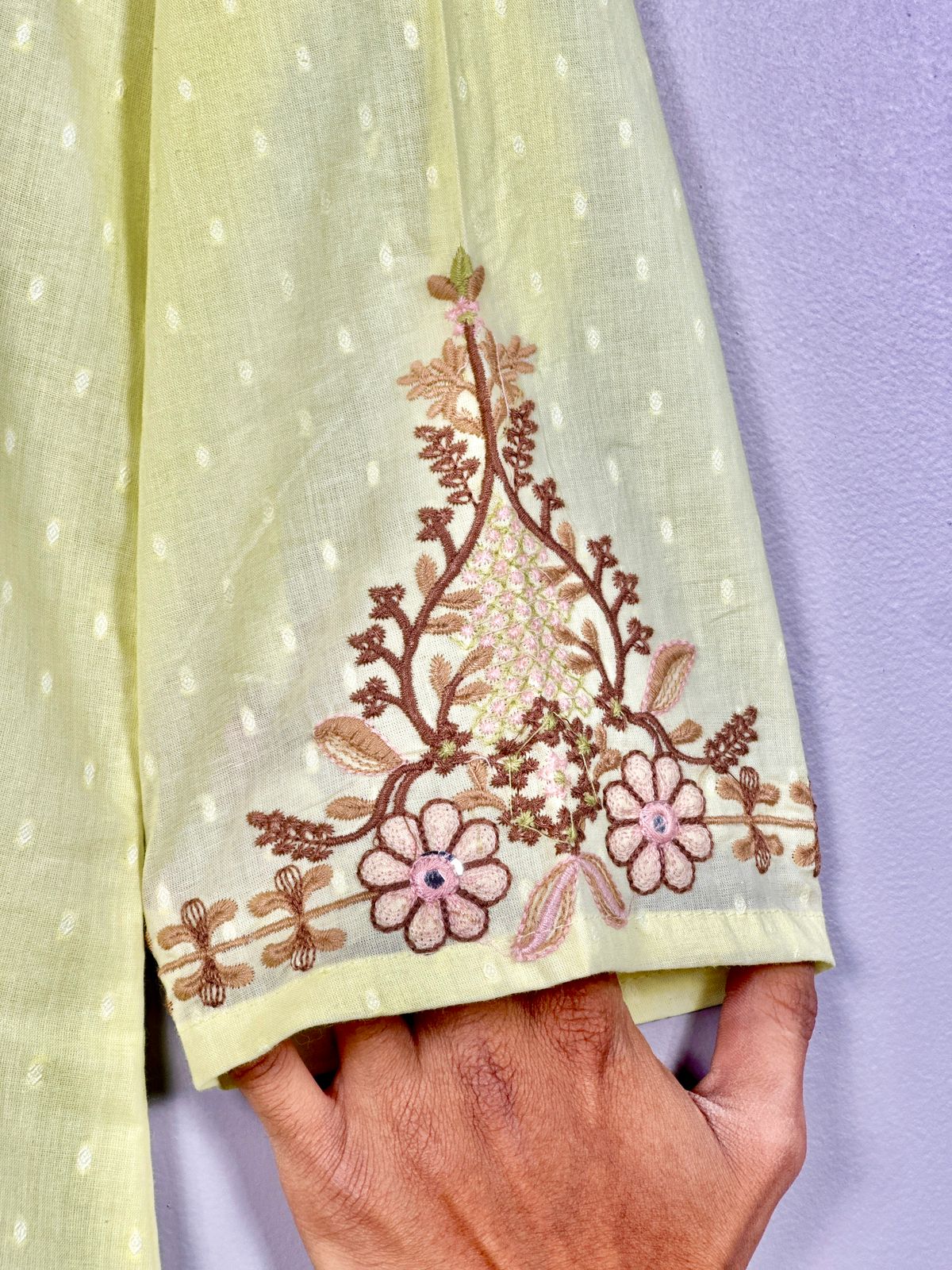 Pastel Green Pure Cotton Summerish Suit with Sleek Embroidery Work on neck RR1298-Pastel Green