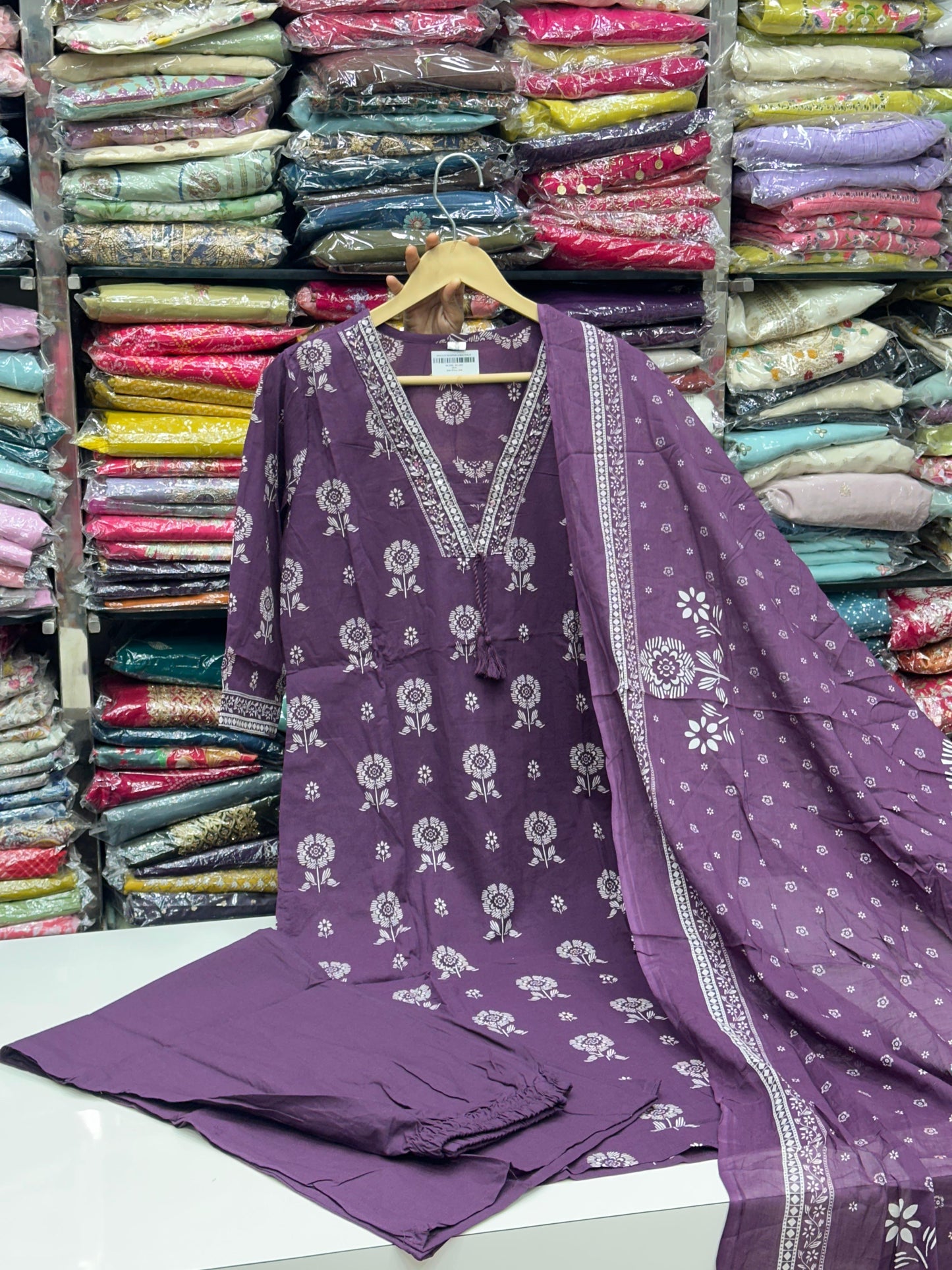 Women's Pure Cotton Floral Printed 3 Piece Kurta Set | V-Neck Straight Kurti with Pant and Dupatta RR1499
