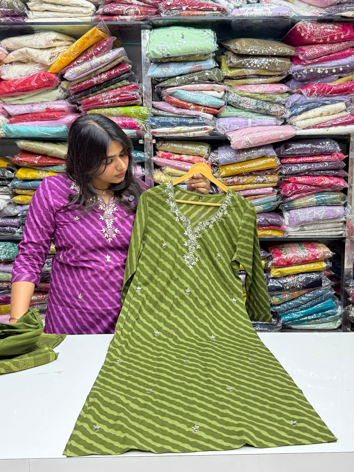 Handcrafted Gota Patti Leheriya 3-Piece Suit Set in 4 Colors.
