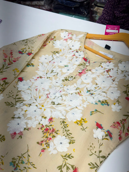 Cotton Floral Printed Kurta Set with Lucknowi Chikankari Embroidery & Dupatta (3-Piece)