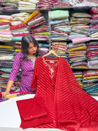 Handcrafted Gota Patti Leheriya 3-Piece Suit Set in 4 Colors.