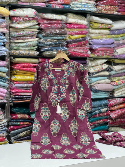 Women's Pure Cotton Floral Printed 3 Piece Kurta Set | Round-Neck Straight Kurti with Pant and Dupatta RR1496