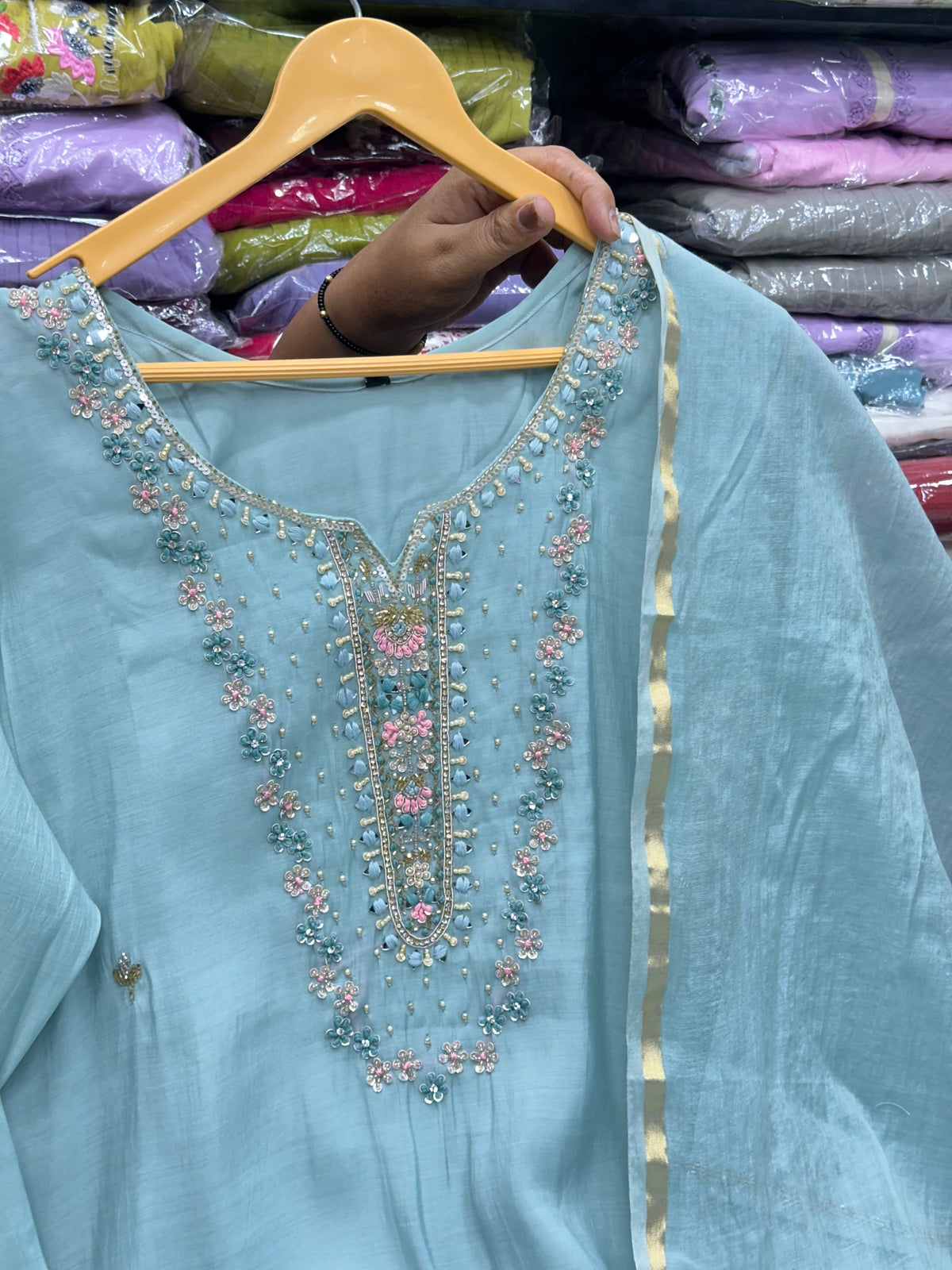 Designer Pure Muslin Kurta with Pants and Dupatta – Premium Handwork Ethnic Suit