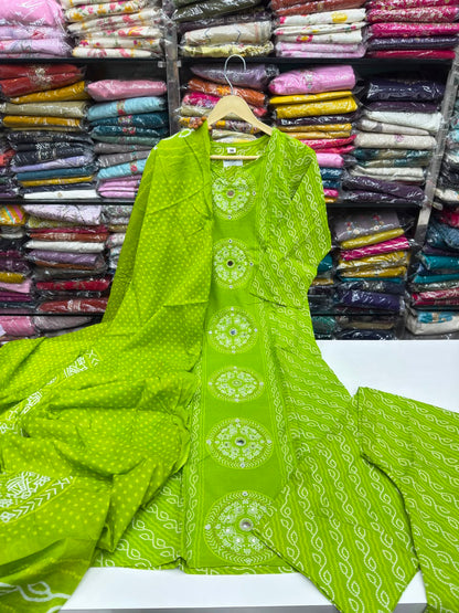 Pure Cotton Bandhani Print 3-Piece Kurta Set with Loose Pants & Dupatta | Sawan Special Affordable Summer Suit for Women