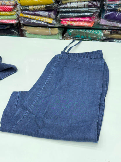 Trending Cotton denim Co-ord Set with thread work detailing perfect for casual and outgoing vacations Girlish article with western look comfortable for summers