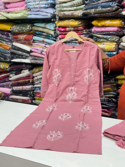 3 piece pure cotton kurta set classy and rich comfortable with thread work detailing all over the kurta RR1468