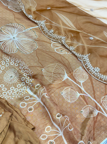 Festive Pure Chinon Suit with Organza Dupatta – Handcrafted Party Wear Kurta Set with Lining