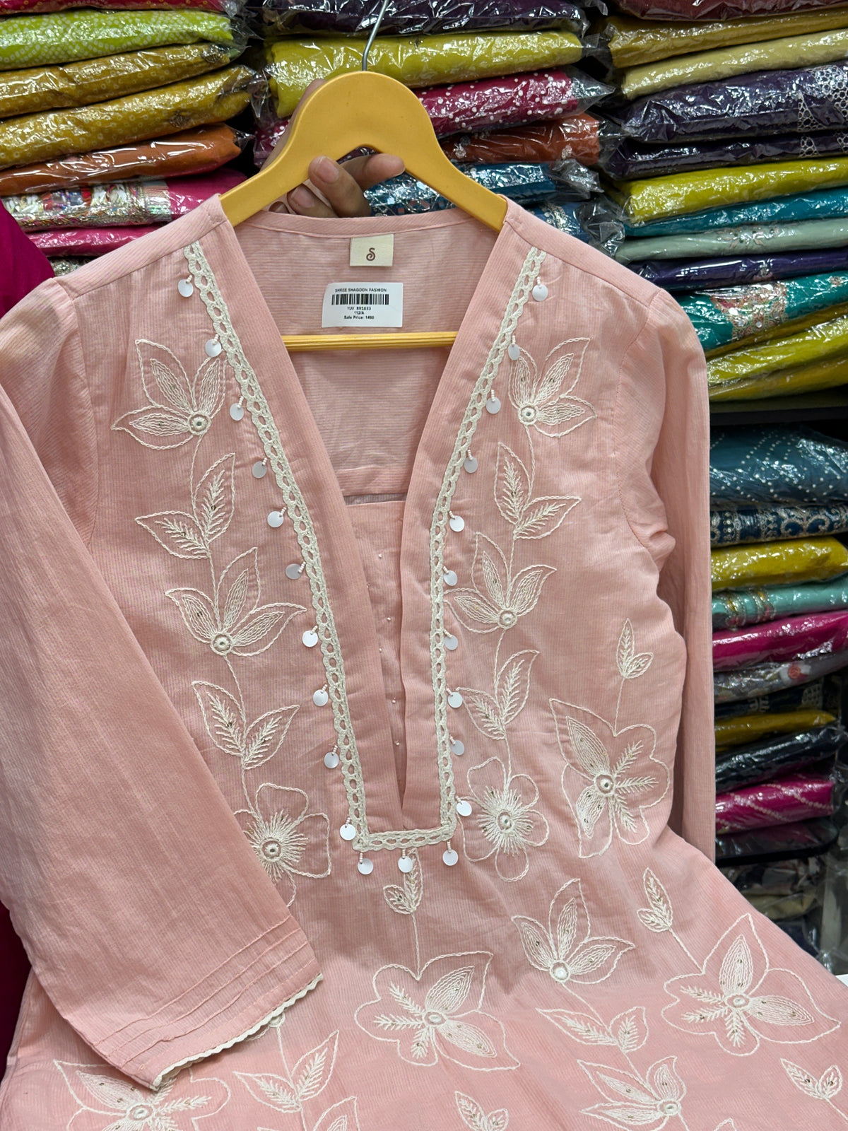 Pastel Pure Mulmul Cotton 3-Piece Kurta Set with Inner Lining & Thread Work