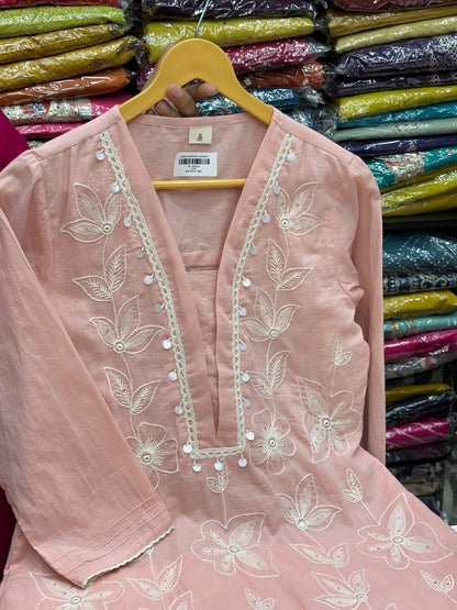 Pastel Pure Mulmul Cotton 3-Piece Kurta Set with Inner Lining & Thread Work