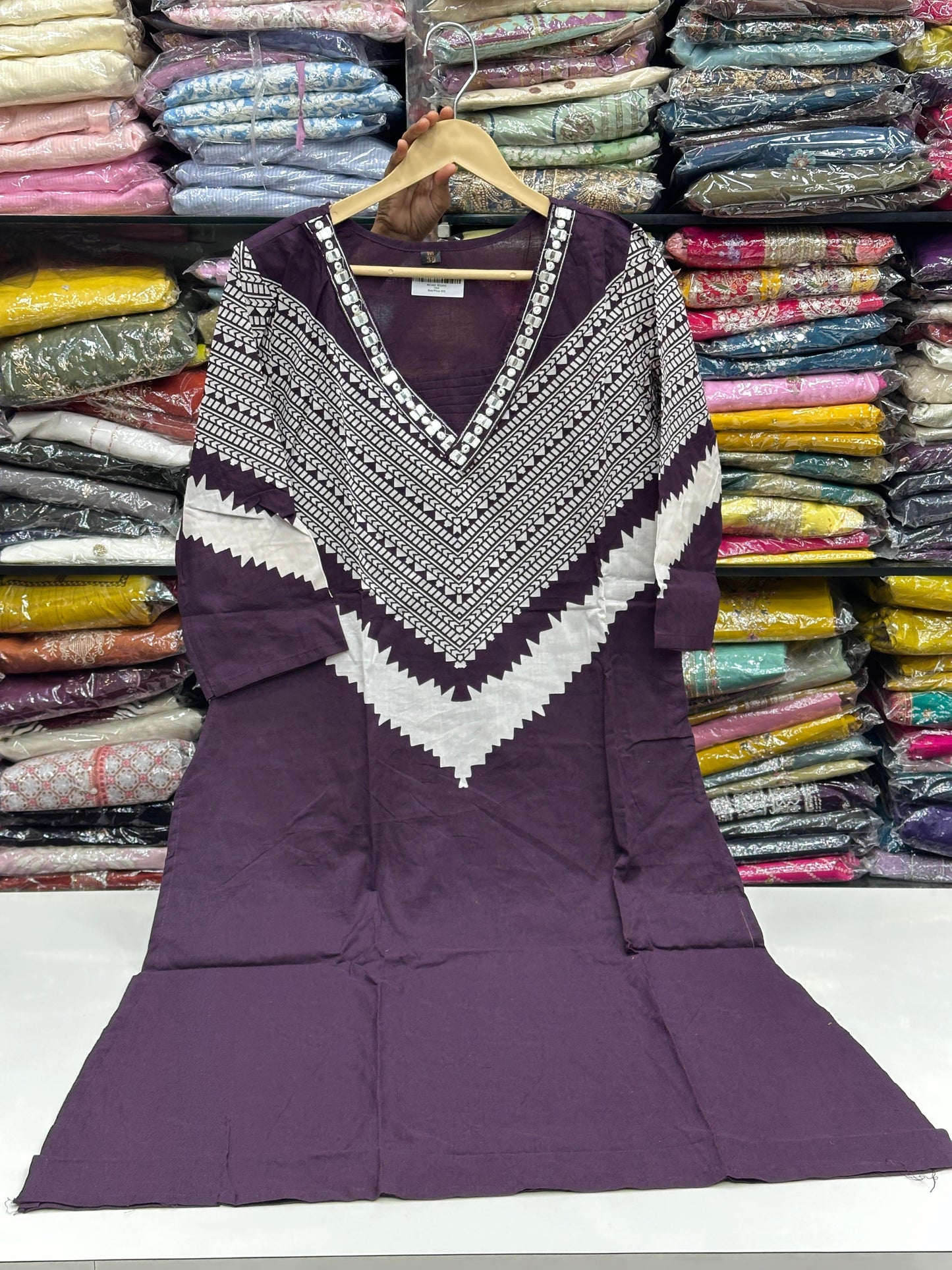Women's Pure Cotton Geometric Print 3-Piece Kurta Set with Thread Work V-Neck, Loose Pants and Dupatta RR1495
