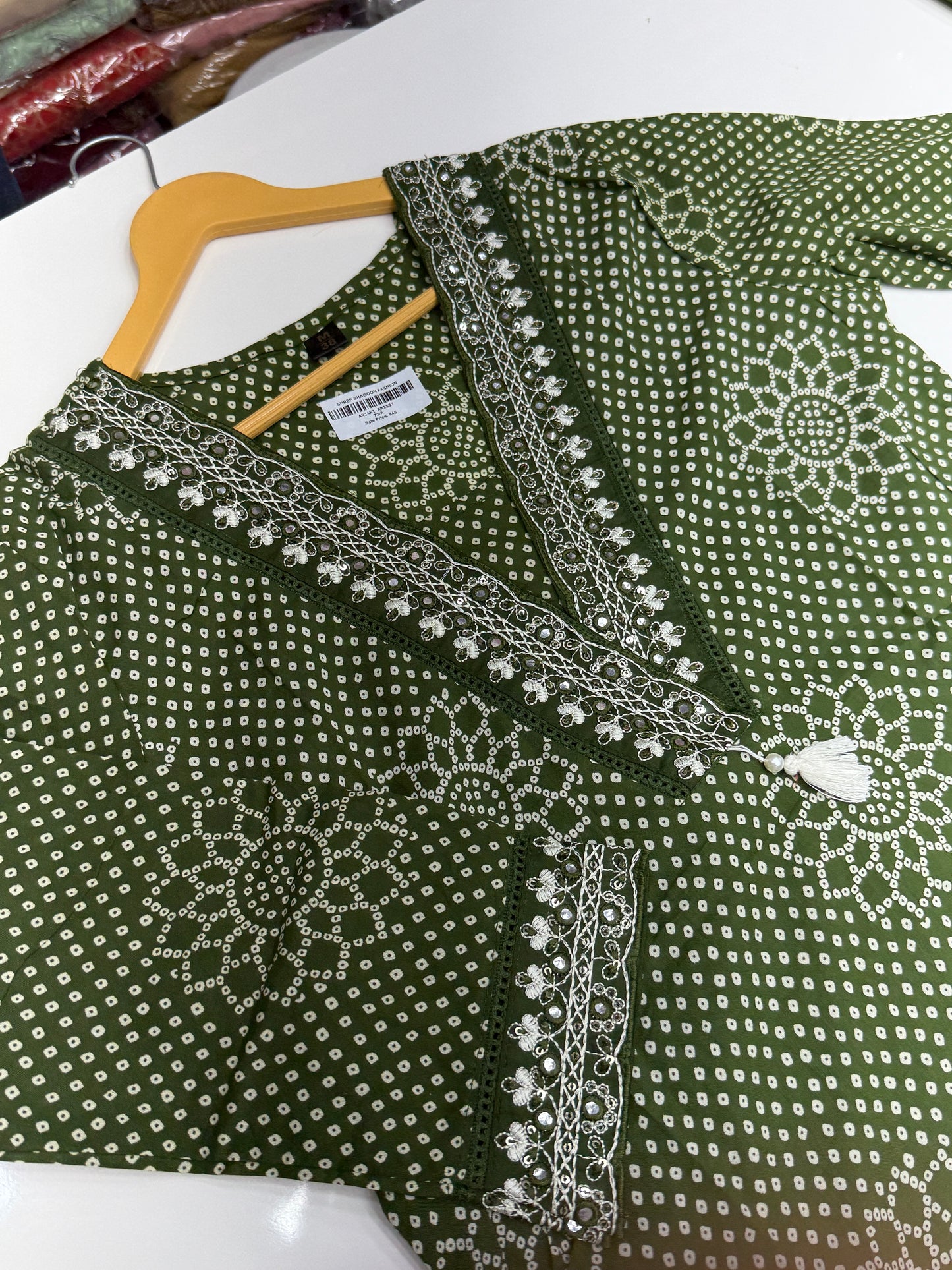 Vibrant Pure Cotton Bandhani Print Kurta Set with Leheriya Dupatta | Sawan Special V-Neck Suit with Lace Work | Comfortable Summer Wear RR1527