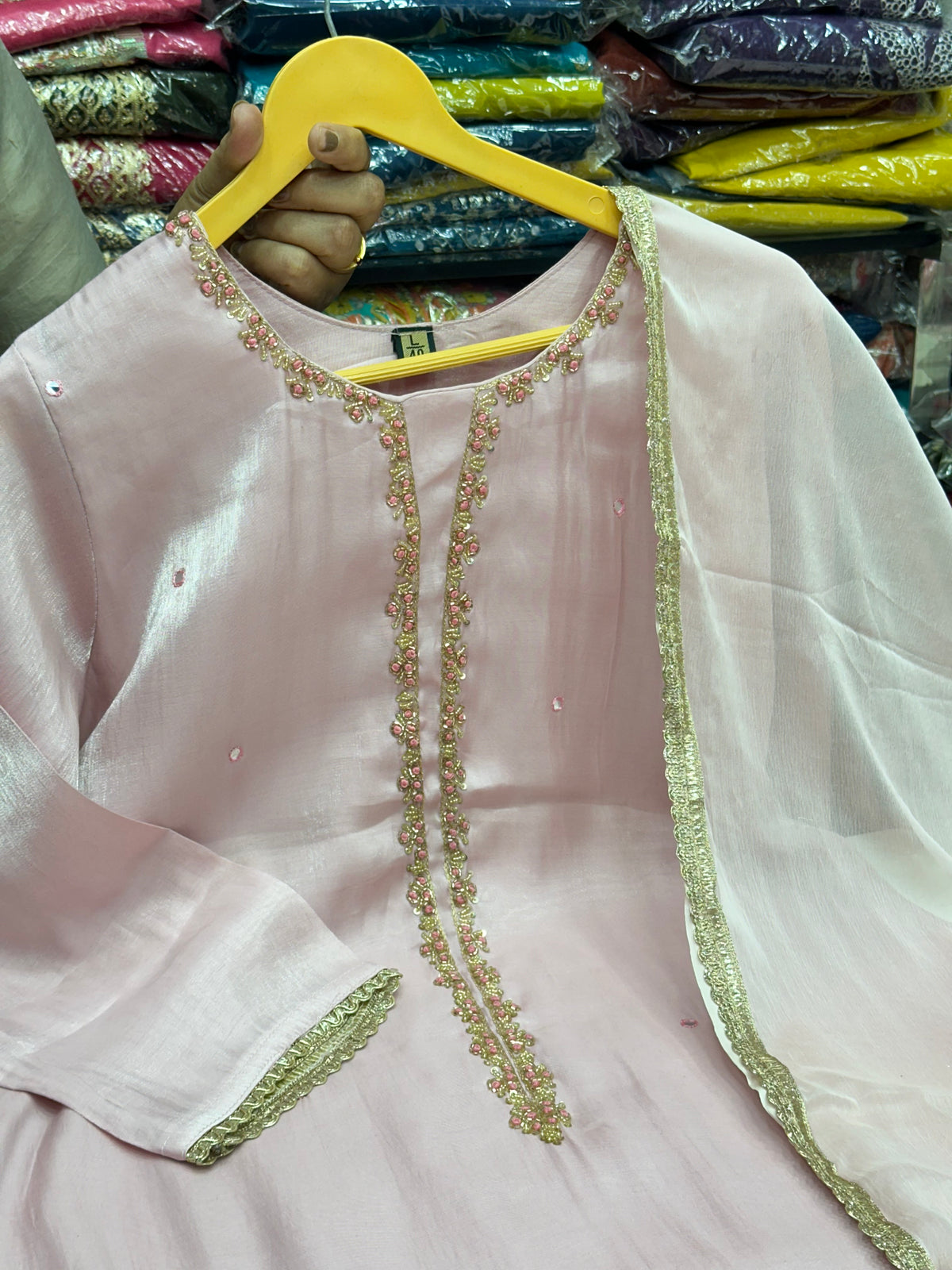 Designer Salsa Fabric Kurta with Wide-Leg Palazzo 3-Piece Suit