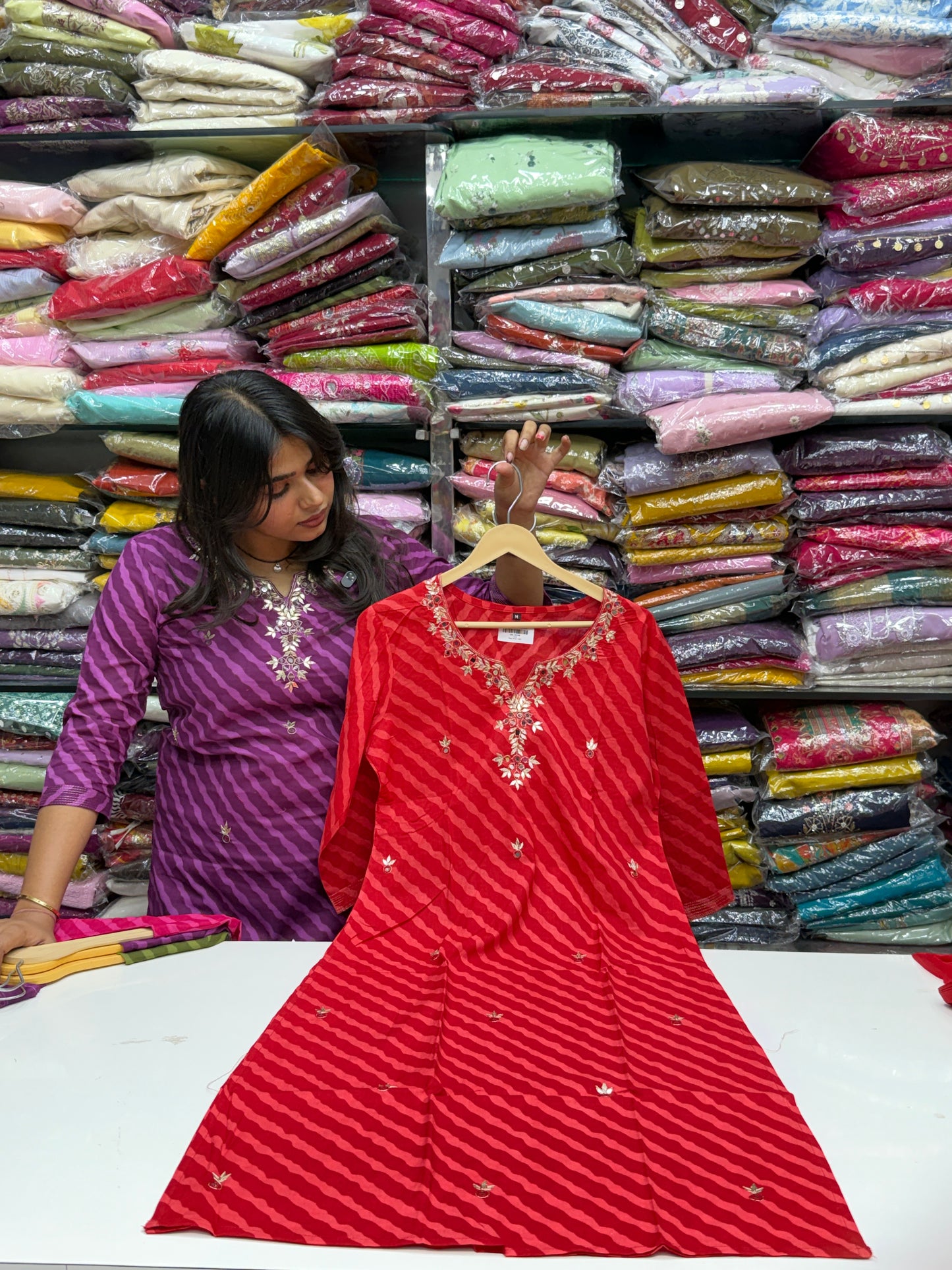 Handcrafted Gota Patti Leheriya 3-Piece Suit Set in 4 Colors.