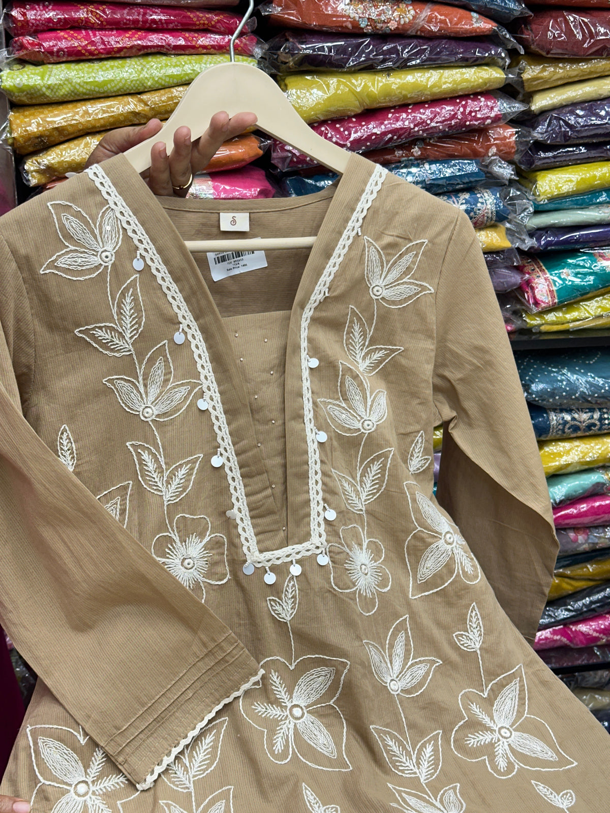 Pastel Pure Mulmul Cotton 3-Piece Kurta Set with Inner Lining & Thread Work