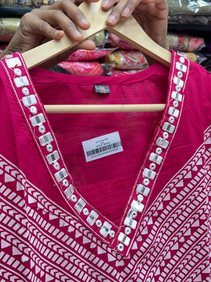 Women's Pure Cotton Geometric Print 3-Piece Kurta Set with Thread Work V-Neck, Loose Pants and Dupatta RR1495
