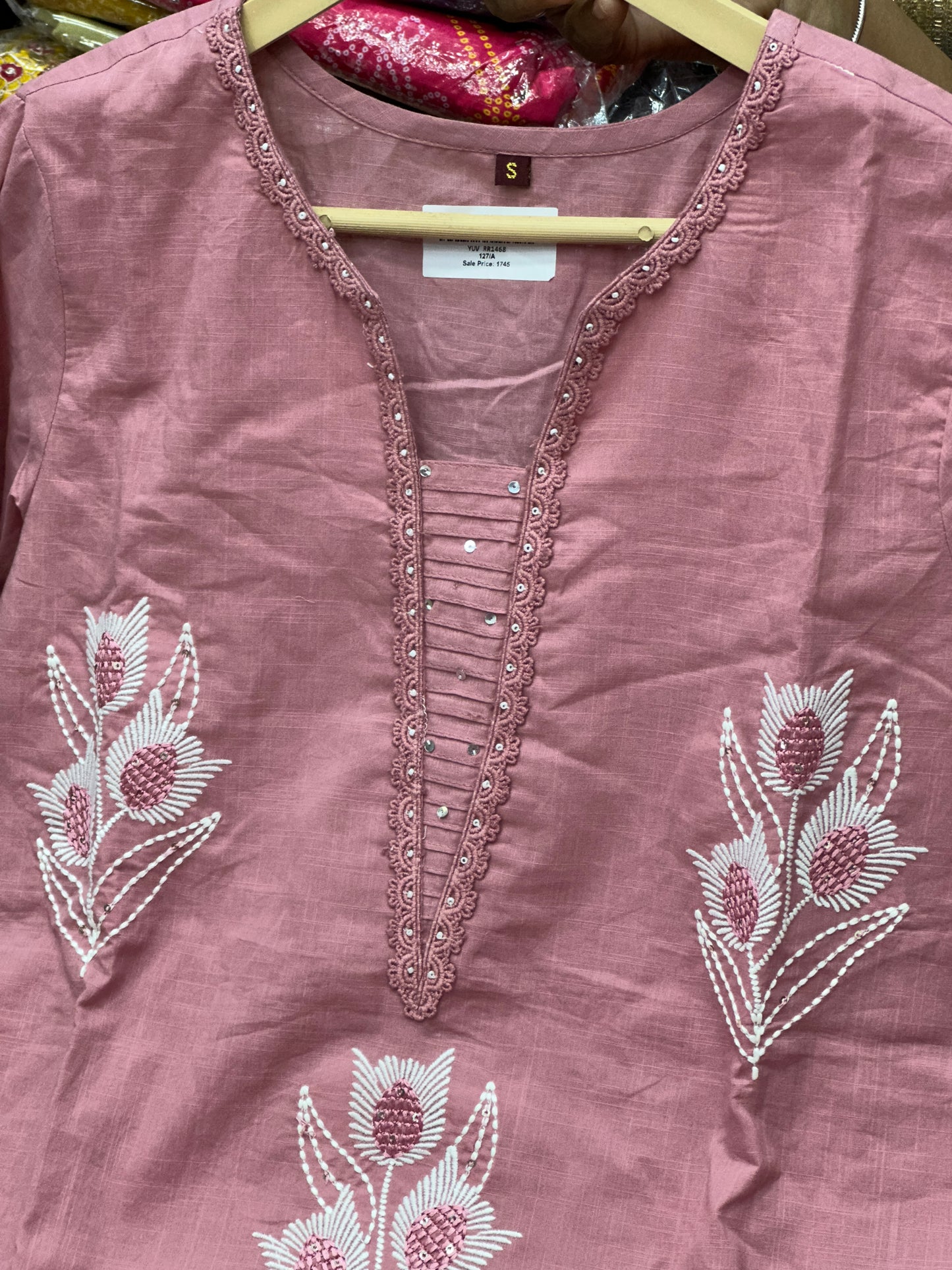 3 piece pure cotton kurta set classy and rich comfortable with thread work detailing all over the kurta RR1468