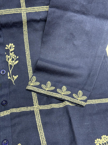Pure cotton trendy Co-ord set in shirt pattern with thread work detailing on shirt and loose pants comfortable for summers