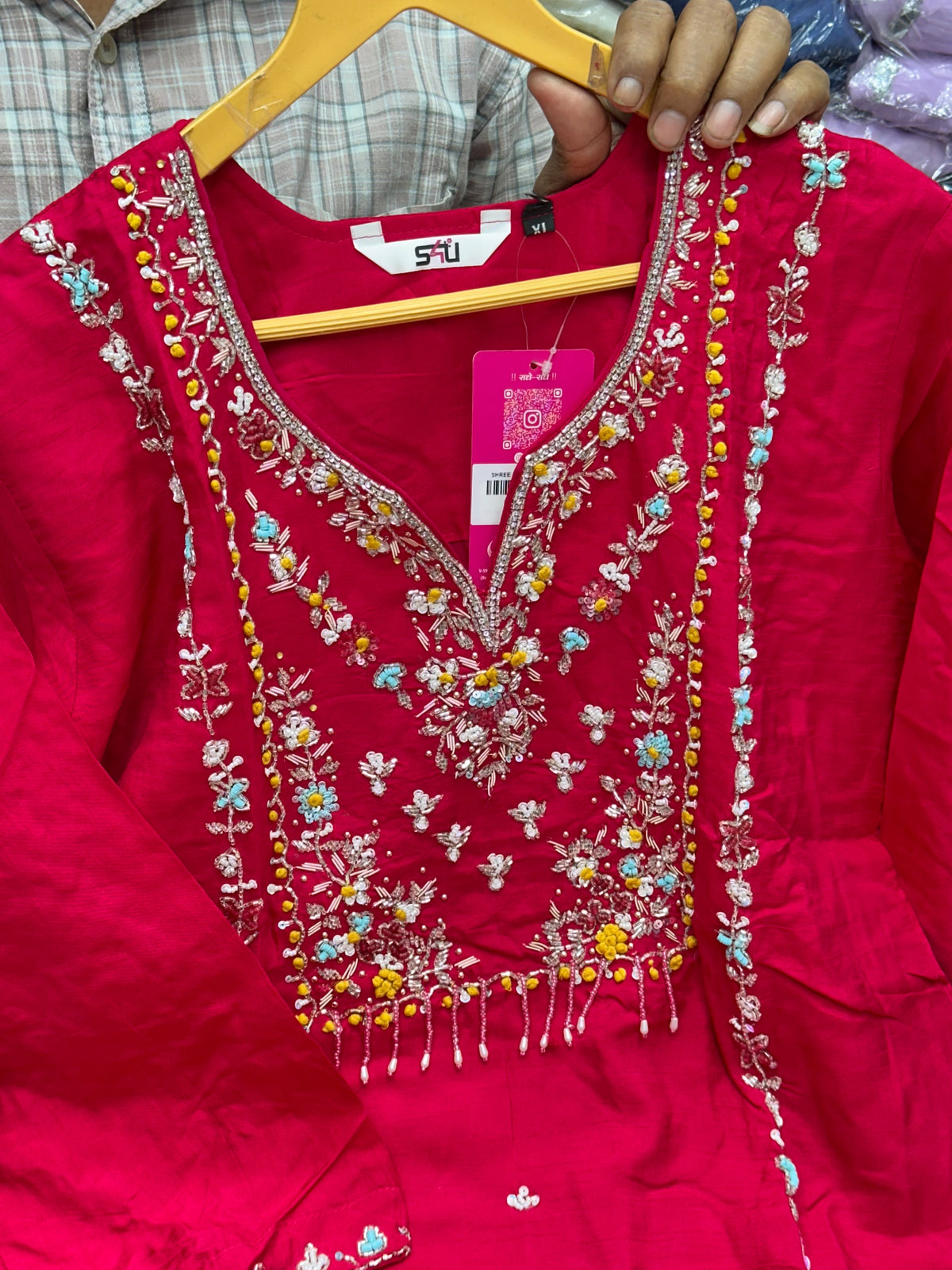 Hand Embroidered Pure Russian Silk 3-Piece Festive Kurta Set for Women