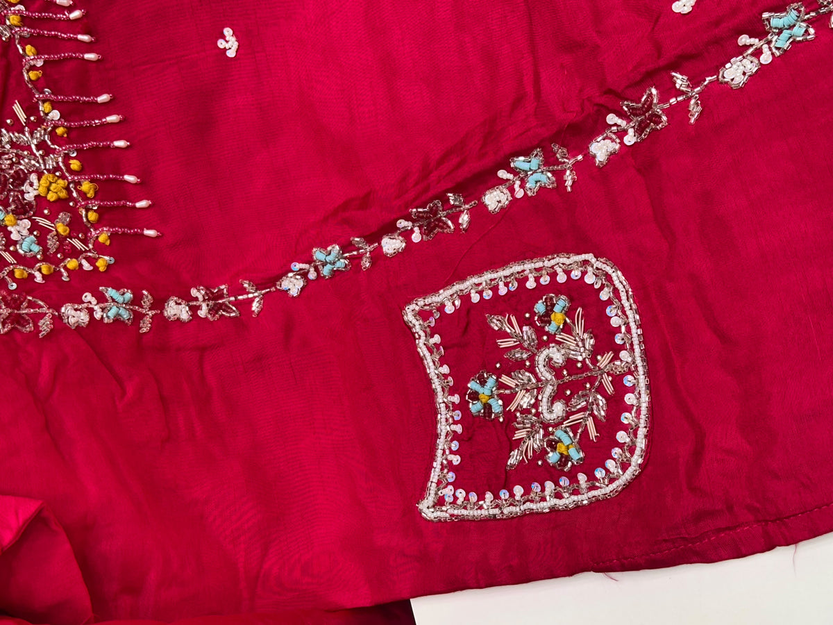 Hand Embroidered Pure Russian Silk 3-Piece Festive Kurta Set for Women