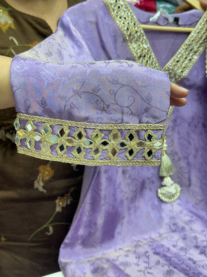 Designer Lavender Kurta with Loose Divider Pants & Silk Dupatta – Pure Chanderi Ethnic Wear