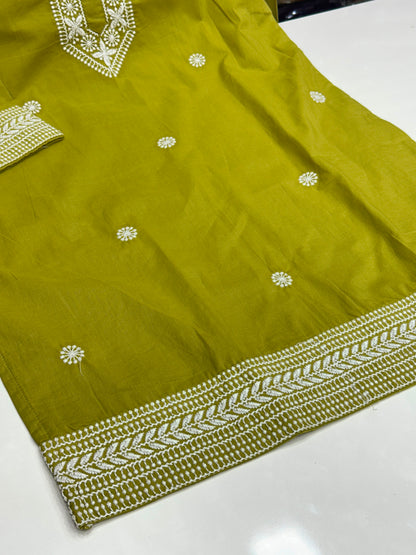Women's Pure Cotton 3-Piece Kurta Set | Embroidered Farshi Salwar Suit with Tie-Dye Dupatta | Ethnic Wear