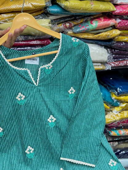 Pure Cotton All-Over Buti Work 3-Piece Kurta Set with Printed Pants & Dupatta