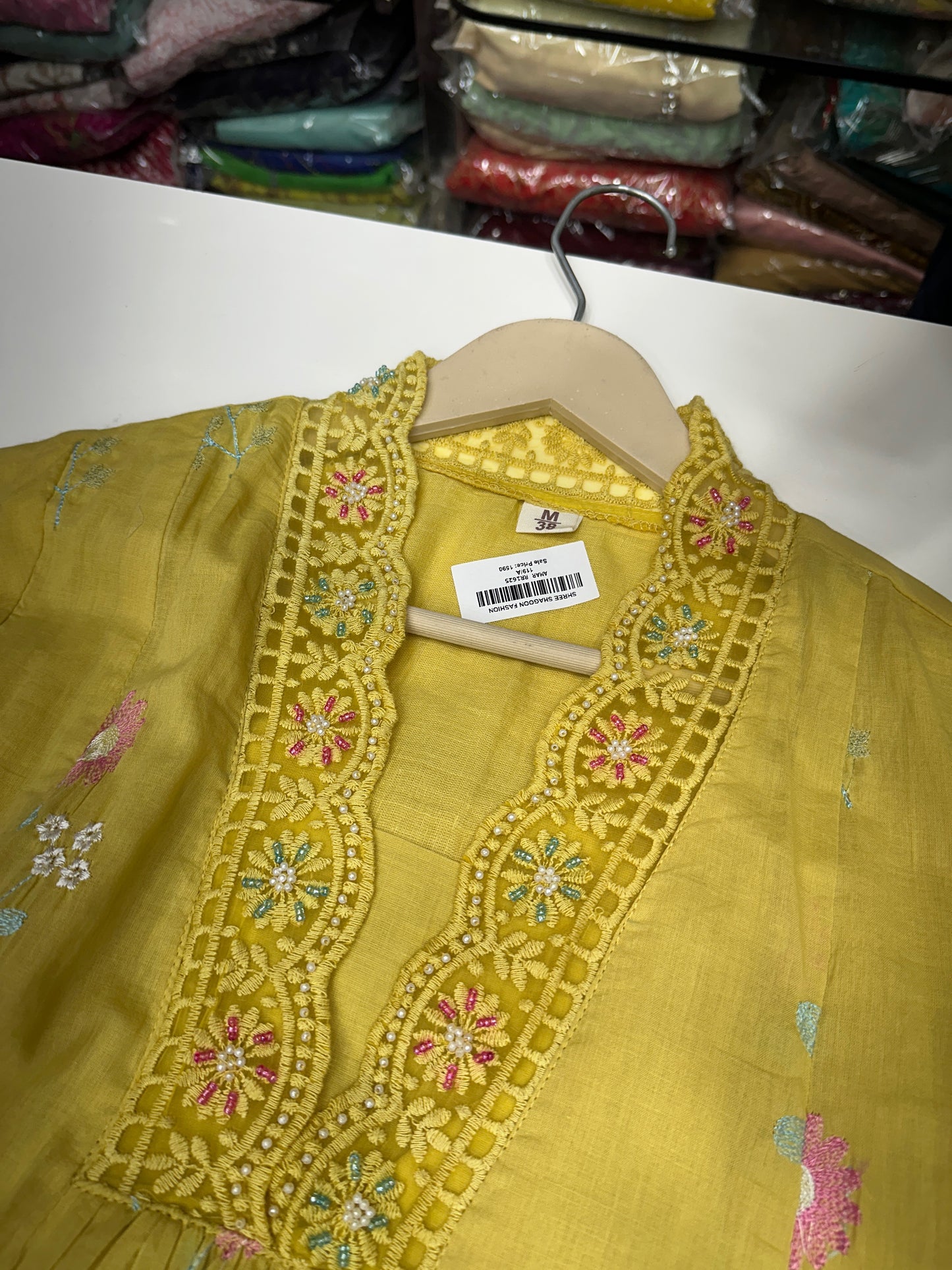 Pastel Pure Mul Cotton Embroidered 3-Piece Kurta Set with Floral Thread Work & Lace Detailing