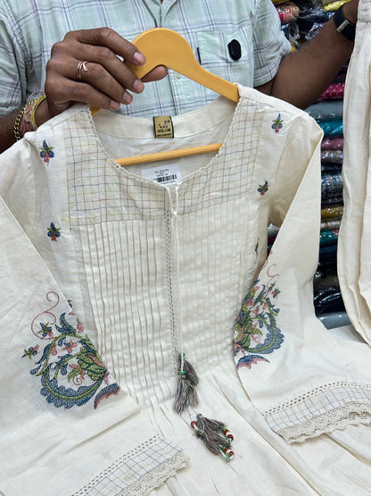 Pure Cotton Embroidered Peplum Kurta & Pants Co-Ord Set | Ethnic Party Wear