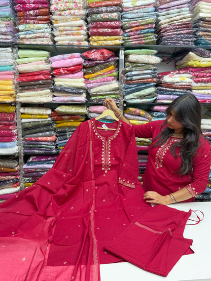 Festive Pure Cotton Gota Patti Kurta Set with Pants & Dupatta