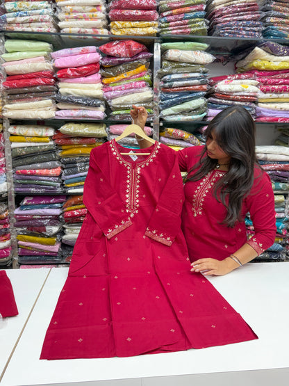 Festive Pure Cotton Gota Patti Kurta Set with Pants & Dupatta