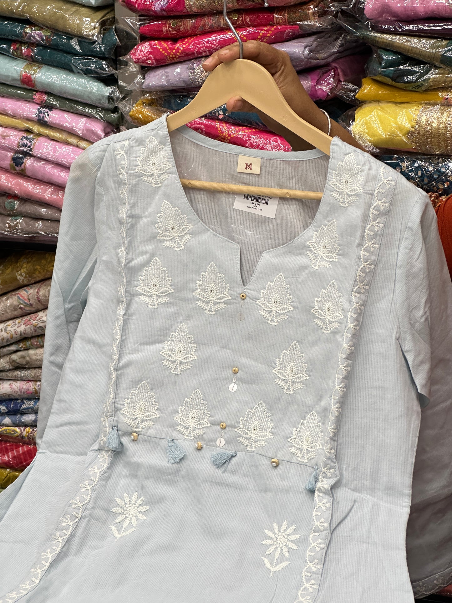 Pure Cotton Hand Embroidered Kurta Set for Women | 3-Piece  Suit with Tassels | Comfortable Simple Office Wear RR1503