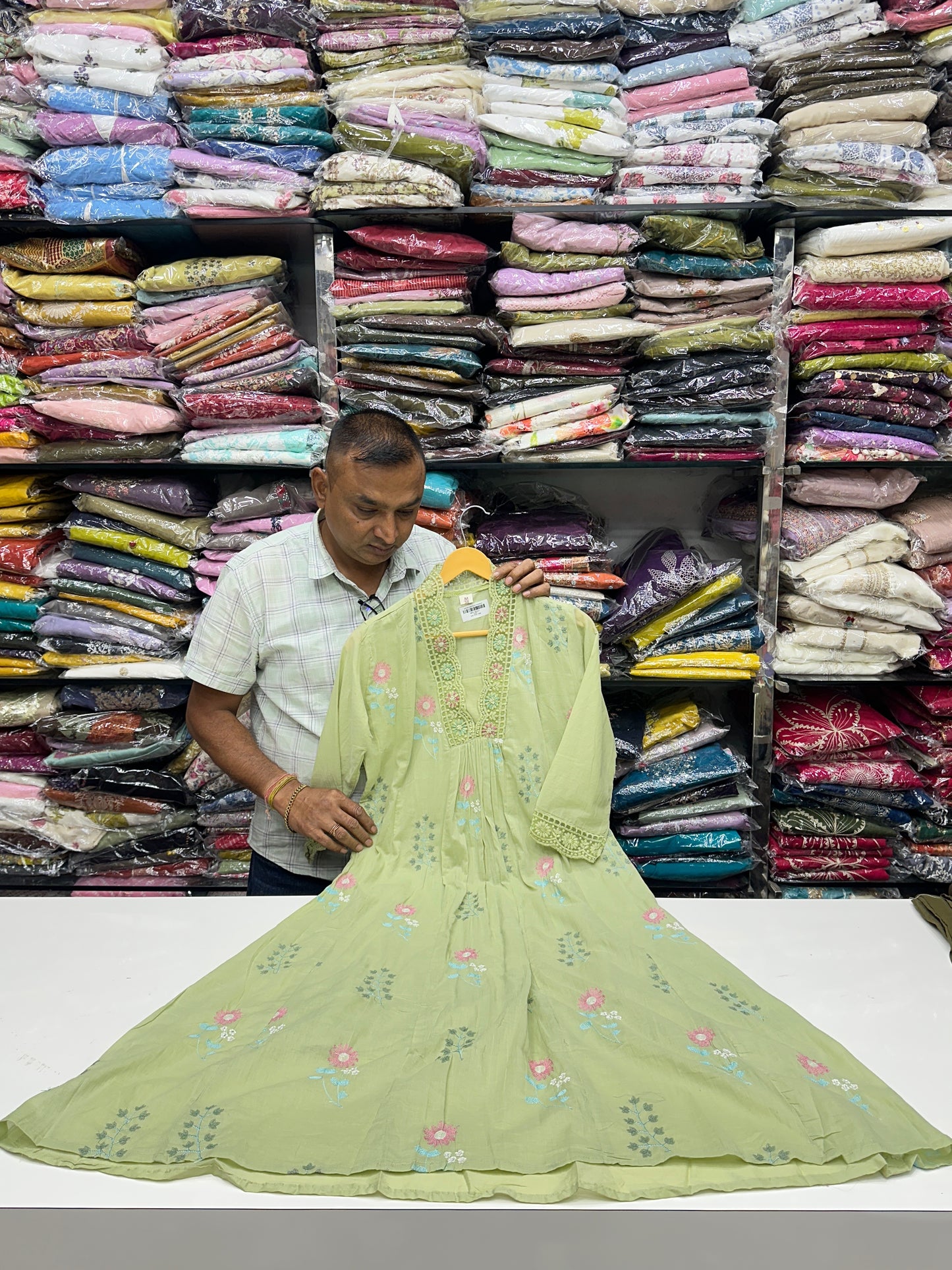 Pastel Pure Mul Cotton Embroidered 3-Piece Kurta Set with Floral Thread Work & Lace Detailing