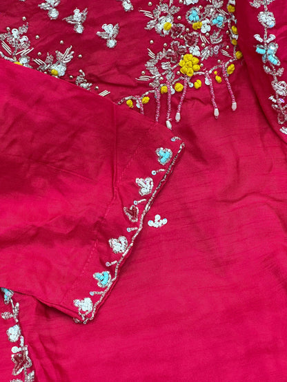 Hand Embroidered Pure Russian Silk 3-Piece Festive Kurta Set for Women