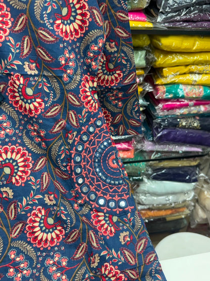 3 piece pure cotton kurta set with pocket , hand work detailing all over pocket and designer neck with floral block print