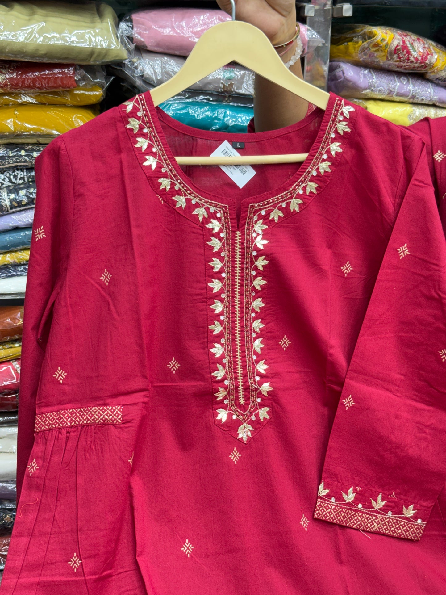 Festive Pure Cotton Gota Patti Kurta Set with Pants & Dupatta