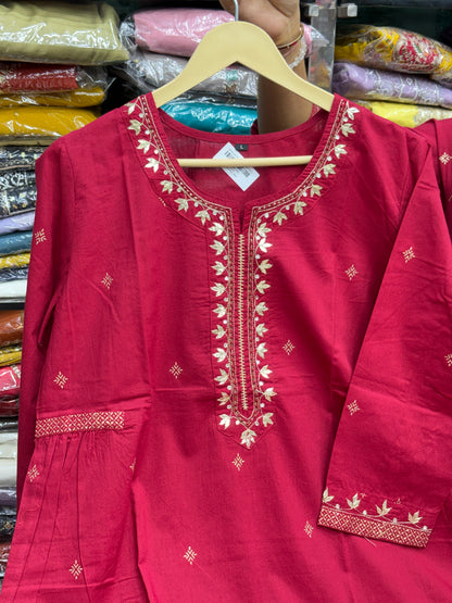 Festive Pure Cotton Gota Patti Kurta Set with Pants & Dupatta