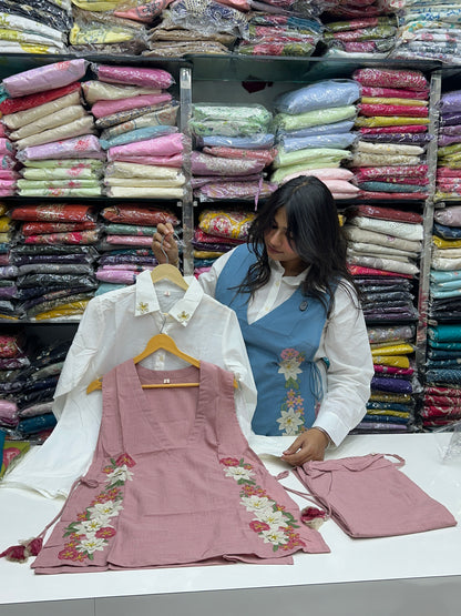 3 piece trending Pure Cotton Co-ord Set with Vest and Floral detailing perfect for casual and outgoing vacations