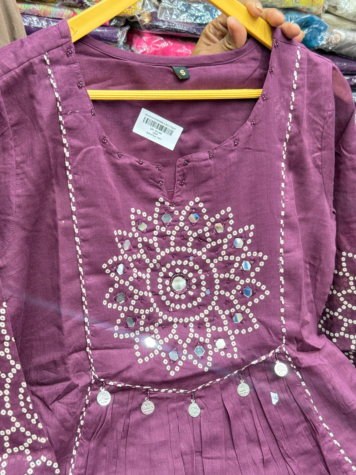 3 piece Bandhani kurta set in premium cotton fabric with mirror work detailing beautiful shades perfect for casual and office wear RR1488