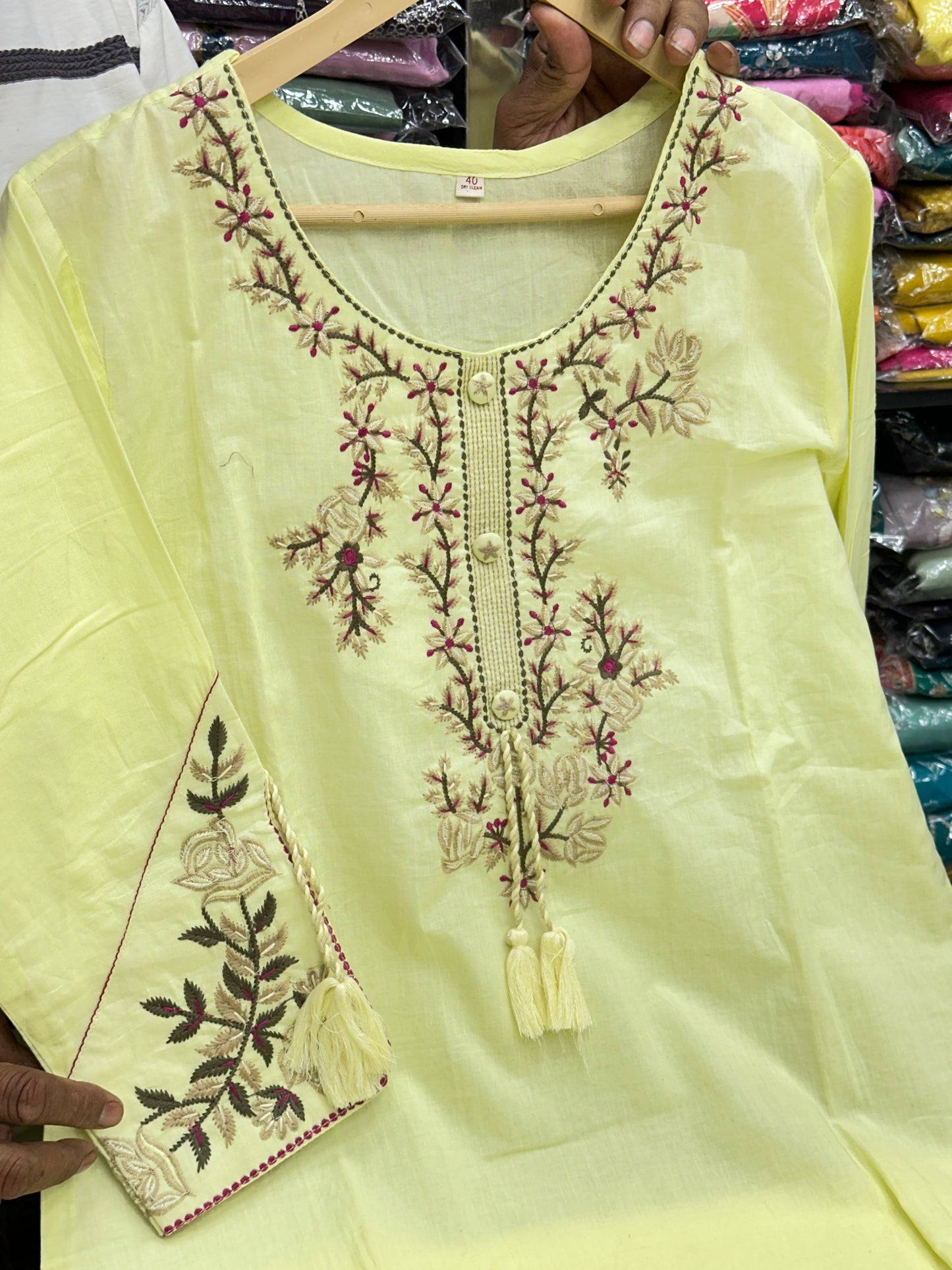 Soft Cotton Semiformal Straight Suit with Heavy Embroidery work on sleeves & Border and bottom